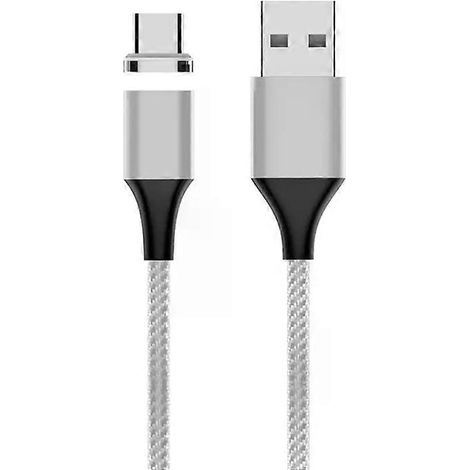 Câble de données magnétique USB-C - 3 A, gaine en nylon tressé, longueur 1 m, argent (1/2)