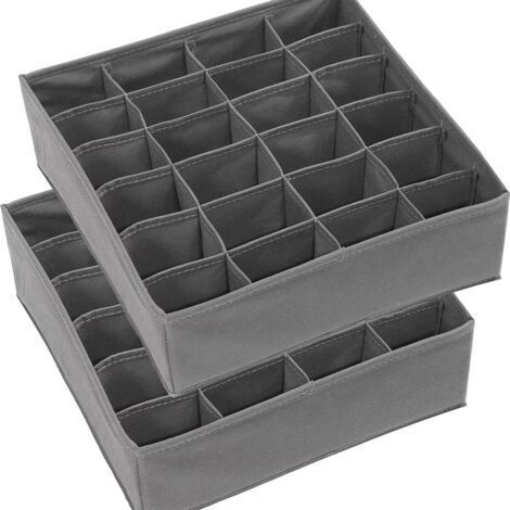 Lot de 2 organisateur sous vetement, 24 Cellules boite rangement sous culotte, organizer de tiroir pliable, organiseurs de chaussettes pliables, pour écharpes, Cravates, Ceintures (Gris) (1/5)