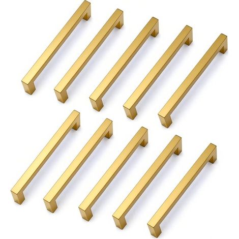 Poignée Meuble, 10 Unités Doré Poignee de Meuble Cuisine en Acier Inoxydable trou Distance 160mm avec Vis pour Placard, Tiroir (1/5)