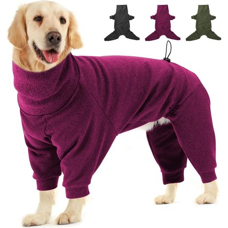 Combinaison polaire pour chien Pyjama chaud quatre pattes pour grand chien Manteau col roulé ajustable Vêtement anti-perte de poils pour animaux (1/5)
