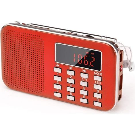Radio portatile, radio FM/AM, alimentazione a batteria e a rete, lettore MP3, altoparlante, compatibile con schede TF/USB, torcia, applicabile (rosso) (1/5)