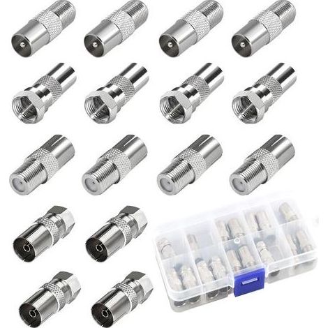 16 Pcs coupleurs coaxiaux d'antenne TV de type F - Câble coaxial - Connecteur d'antenne mâle vers femelle - Kit de câble satellite pour câble satellite (1/5)