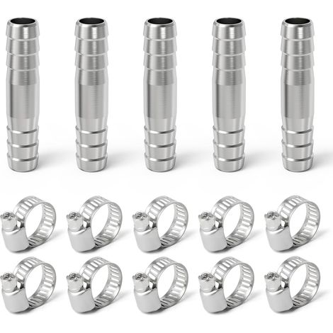 5pcs 18mm 304 Stainless Steel Barbed Fitting Union Fitting Straight Adapter with Hose Clamp for Air Water Fuel (1/5)