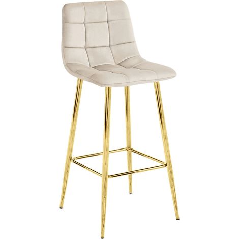 Sgabello alto Arceto in velluto beige e gambe dorate (1/3)