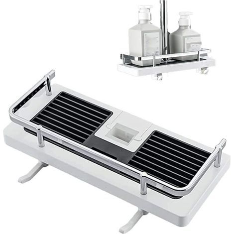 (White square Hole) Tablette De Rangement Pour Barre De Douche, Organisateur De Barre De Douche 2 en 1, Support De Rangement Multifonctionnel Sans Perforateur, Support De Tablette De Douche Réglable (1/4)