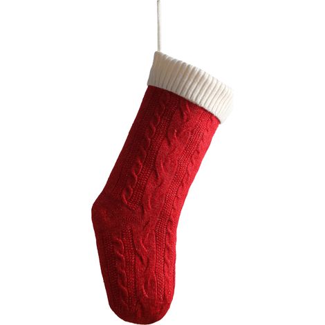 Grand sac cadeau de 18 pouces, chaussette de Noël tricotée en jacquard, corps rouge et bord blanc - Rouge/Ivoire - Tricot torsadé - Grande chaussette de 18 pouces (1/3)