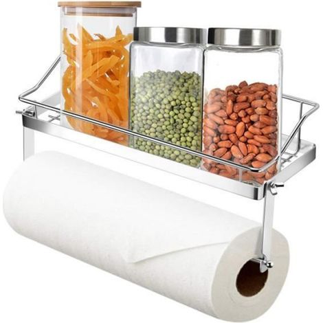 Porte Rouleau Papier - Support Essuie-Tout Acier Inoxydable SUS304 Sans Percage - Étagère Intégrée Adhésif 3M - Pour Cuisine Salle De Bain - 1 Pièce (1/4)