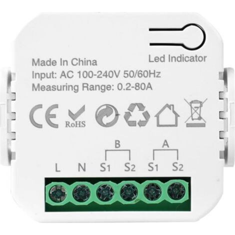 Intelligenter 80-A-Stromzähler, bidirektionaler WLAN-Energiemonitor für Zuhause mit 2 Klemmen, kompatibel mit Tuya Smart Life