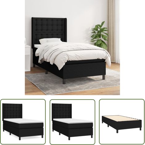 The Living Store Sommier à lattes de lit avec matelas Noir 90x190 cm Tissu - Lit Double - Lit Tapissier - Literie - Matelas Ressorts Ensachés - Tête De Lit Ajustable (1/5)