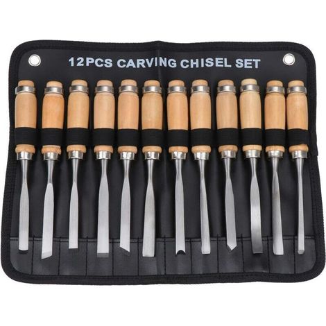 Jeu de Burins à Main en Bois Sculpté, Outil de Gouges pour Menuiserie 12 en 1.. (1/4)