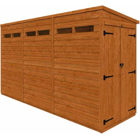 12x4 Flex Pent Security Doubel Door 12mm Flex - L353.8 x W115 x H203 cm - Solid Wood/Softwood/Pine - Burnt Orange