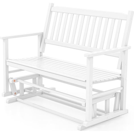 GOPLUS Banc de Balancement Extérieur 2 Places 126x68x100CMCharge225KG-Balancelle en Bois de Peuplier avec Accoudoirs Blanc (1/5)