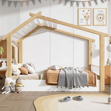 Kinderhausbett aus Holz in Weiß und Natur 90 x 190 cm (1/5)