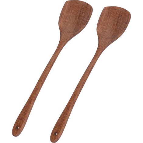 Set mit 2 Pfannenwendern aus Zürgelholz, für die heimische Küche, mit runder Öffnung zur Wandmontage, 38,5 cm (1/5)