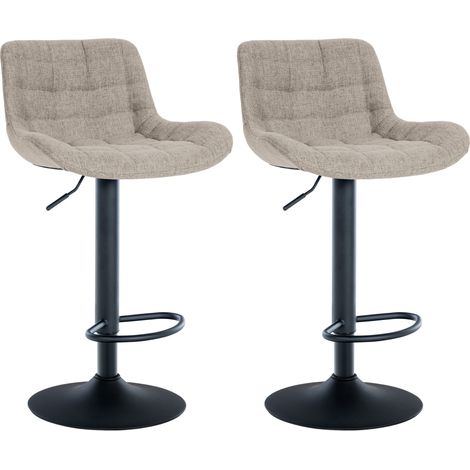 Set di 2 sgabelli da bar in tessuto color tortora con cuciture decorative quadrate struttura in metallo nero con poggiapiedi 100006069