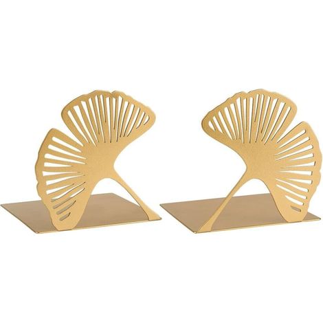 2 Serre Livres Ginkgo Métal Doré Découpé (1/5)