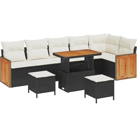 Maison Exclusive - Set Divano da Giardino 11 pcs Nero e Crema polyrattan