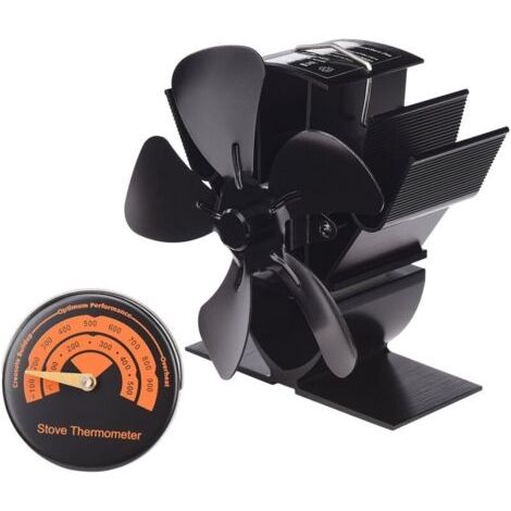 5 ventilateur de chauffage de puissance thermique à 5 feuilles, mini ventilateur de cheminée, avec thermomètre (1/5)