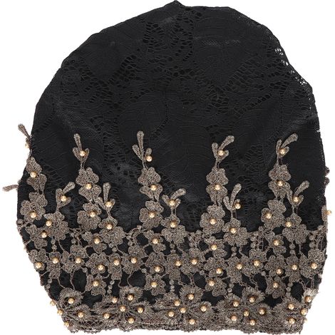 Slouchy Bonnet Casual Fashion Beaded Lace Breathable Loose Lazy Chemical Beanie for WomenBlack (1/5)