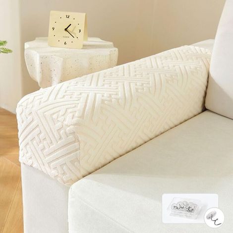 Housse de Fauteuil et Canapé Extensible Couvre Accoudoirs Lot de 2 Protection Antidérapante pour Accoudoir de Canapé Housses D'accoudoir (Beige)