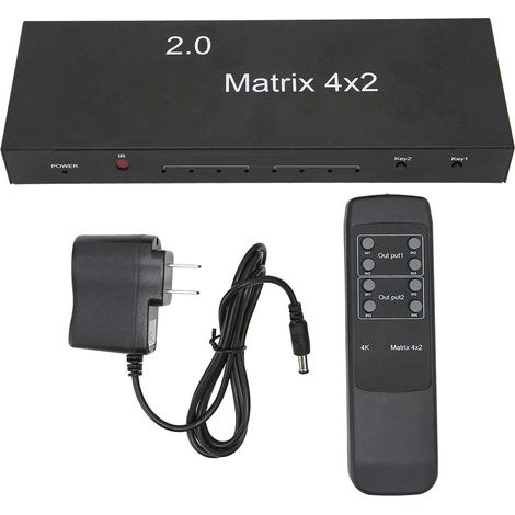 Sélecteur HDMI 4 entrées 2 sorties 4K 60Hz avec sortie audio optique 3.5mm, télécommande, répartiteur vidéo 100V-240V prise US (1/5)