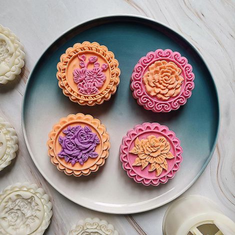 Moules à gâteaux de lune en plastique en forme de fleur, tampons à gâteaux de lune, accessoires de pâtisserie à faire soi-même (1/4)