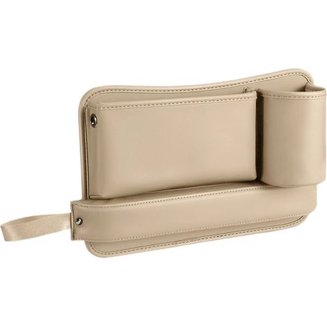 (Beige B) Sac de rangement multifonctionnel en cuir nappa pour siège auto, comble les espaces entre les sièges et range les accessoires intérieurs. (1/5)
