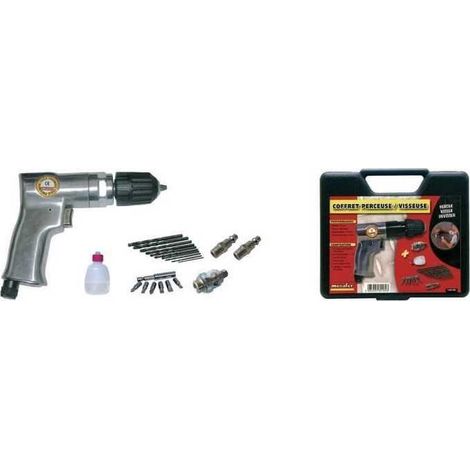 MECAFER Pneumatic drill and wrench - 10mm chuck + 10 HSS drill bits + 6 screw bits + accessories (1/2)