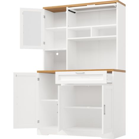 Hoher Küchenschrank mit LED-Beleuchtung, 104x40x180 cm, MDF Weiß (1/5)