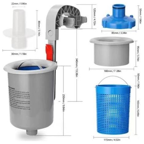 BUNTHAUS Skimmer de surface pour piscines hors sol, support mural pour accessoires d'entretien de piscine pour piscines gonflables, piscines tubulaires et à cadre en métal, panier de skimmer flottant (1/5)