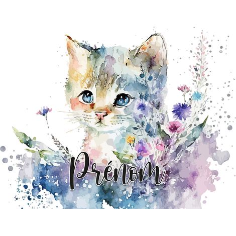 Papier peint panoramique enfant avec prénom personnalisable - Chaton - 130 cm x 84 cm (1/2)