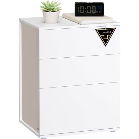 VASAGLE Comodino, Montaggio Rapido Senza Attrezzi Toolless, Tavolino da Letto con 3 Cassetti, Moderno, per Camera da Letto e Soggiorno, Bianco Opaco e Beige Cappuccino LET778W01 (1/5)
