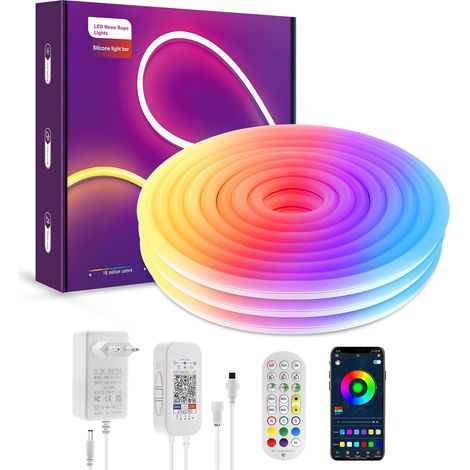 3M RGBIC Neon LED Strip, IP65 Ideal for Wall Gaming, Outdoor LED Strip with Music Sync, DIY, Neon Light String for Home, Bedroom, Garden, Party With Music Sync, DIY, Flexible Neon String Lights for H (1/5)