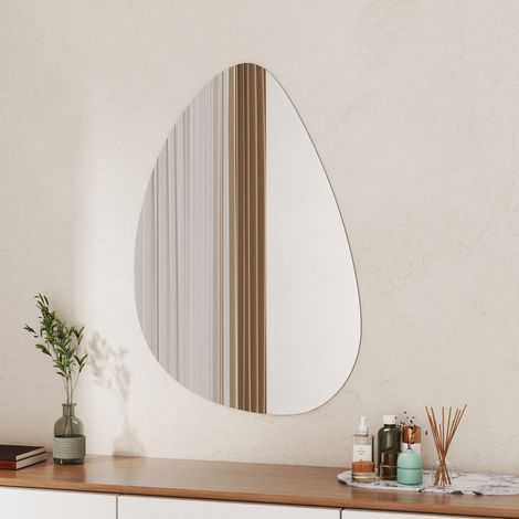 WDWRITTI Asymmetrischer Spiegel 65 x 90 cm Badspiegel Asymmetrisch Wandspiegel Dekorative Spiegel für Badezimmer Wohnzimmer Schlafzimmer Gäste WC