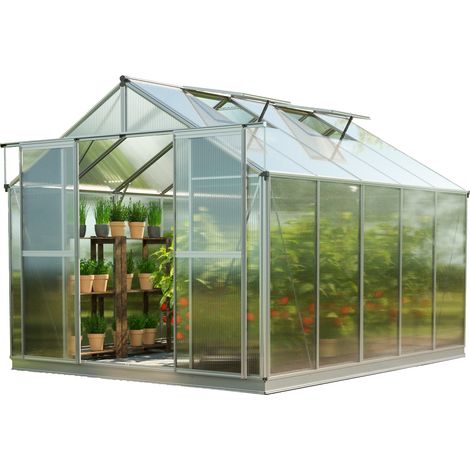 GFP Serra Topas 5 telaio in alluminio 225 x 322 cm, lastre a doppia parete di 8 mm, con apri-finestra automatico e telaio di fondazione