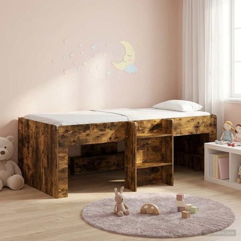 Lit mezzanine enfant avec échelle en bois d’ingénierie chêne fumé 100 x 200 cm - PANGIVO (1/5)