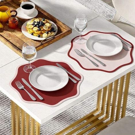 Tovaglietta Americana Hati, set da 2, Bordo Ondulato, Coppia Bicolore, Lavabile Made in Italy, 40x40 cm Rosso (1/5)