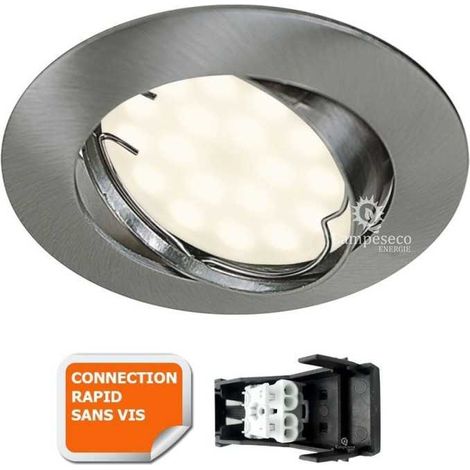Lampesecoenergie – Spot encastrable orientable alu brossé – Ampoule GU10 5W 230V – Luminosité 460LM – Installation facile sans vis – Angle de diffusion 120° (1/3)