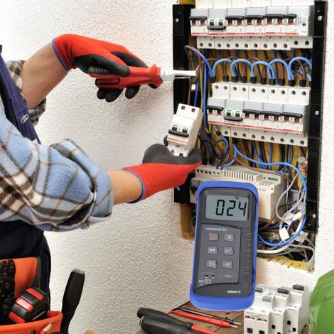 Thermomètre à thermocouple haute précision SM6801E avec affichage numérique, thermomètre pour CVC, compatible avec quatre types de sondes (1/5)