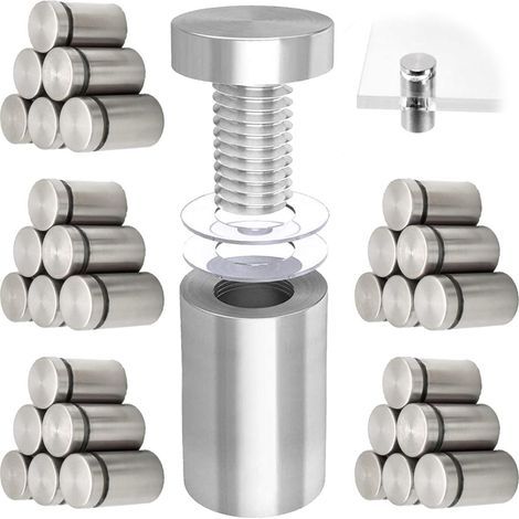 Afstandsschroeven - Roestvrijstaal - 20 mm Lengte - 12 mm Diameter - Voor Glas Borden Foto's - 30 Stuks (1/5)