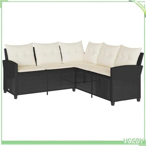 Canapé de jardin en L - FAFEICY - 365415 - Résine tressée noire - Cadre acier peint - Coussins déhoussables (1/5)