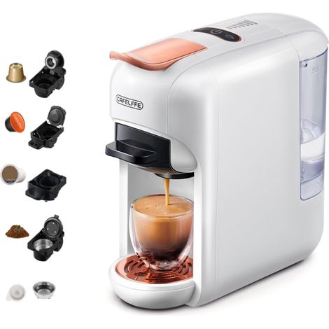 Cafetière à capsules individuelles MK-606 5-en-1 19 bars, machine à expresso chaud/froid, compatible avec les capsules K-Cup/NES Original/DG/44 mm ESE et le café moulu, 7 niveaux d'eau (1/5)