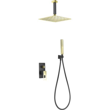 Conjunto moderno de grifería para ducha con un acabado negro mate y oro estocolmo Suecia de Imex (1/4)