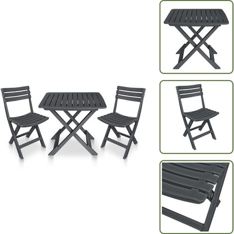 Ensemble de bistro pliable 3 pcs Plastique Anthracite - Ensemble De Bistro - Salon De Jardin - Mobilier De Jardin - Table Pliable - Chaises Pliables (1/5)