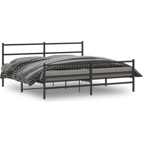 Cadre de lit métal sans matelas avec pied de lit noir 183x213cm (1/5)