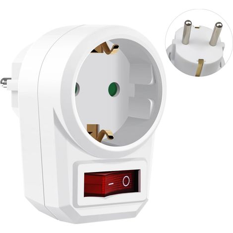 Adaptateur de prise standard européen (blanc) avec interrupteur, convertisseur de puissance 250 V 16 A (1/5)