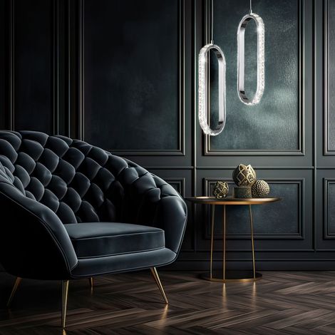 Pendelleuchte Kristall Hängelampe dimmbar LED Esstisch Höhenverstellbar Kristalloptik, Metall Chrom, 1x LED 12W 1100Lm 3000K, LxBxH 33,5x13x150cm, 2er Set