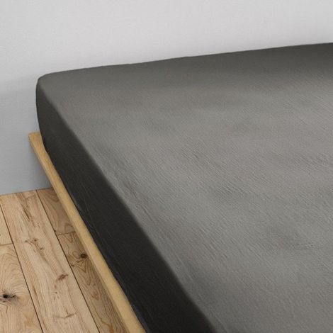 Drap housse luxe double gaze de coton 140 x 190 x 30 cm Nuit douce Anthracite (1/4)