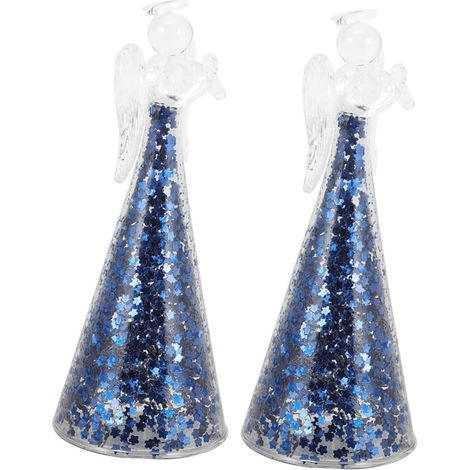 de 2 Figurines D Anges en Verre Bleu Semi Transparent D (1/5)