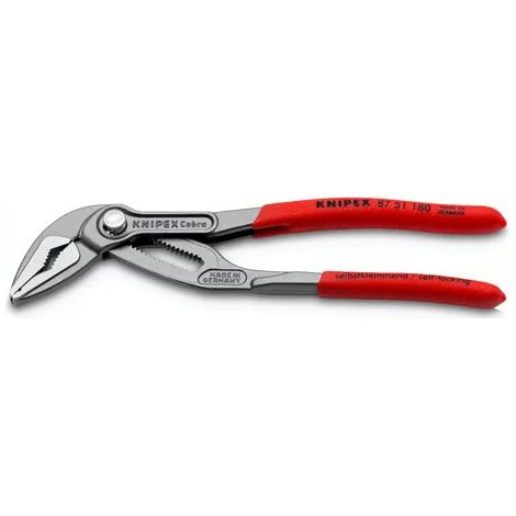 KNIPEX 87 51 180 Cobra® ES Pinza regolabile per tubi e dadi extra-affusolata Rivestita in plastica antiscivolo bonderizzata grigia 180 mm